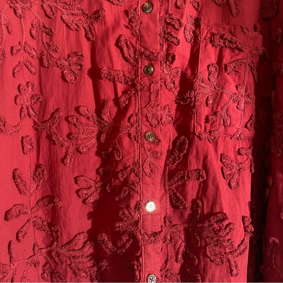 ANTHROPOLOGIE Pilcro Whitney Trapeze Button Down Red Maroon Floral Blouse - Picture 7 of 10